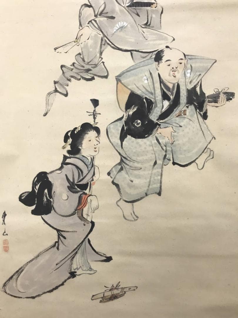 【真作】渡辺東山/忠臣踊図/人物図/掛軸/名家伝来/AC-536