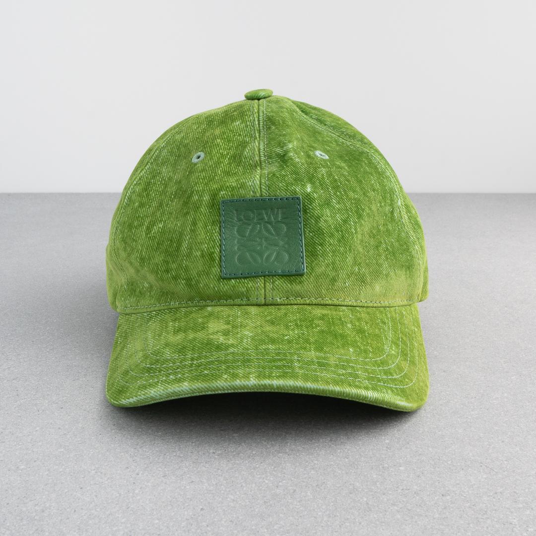 ロエベ パッチ キャップ フロックデニム グリーン アナグラム レザー