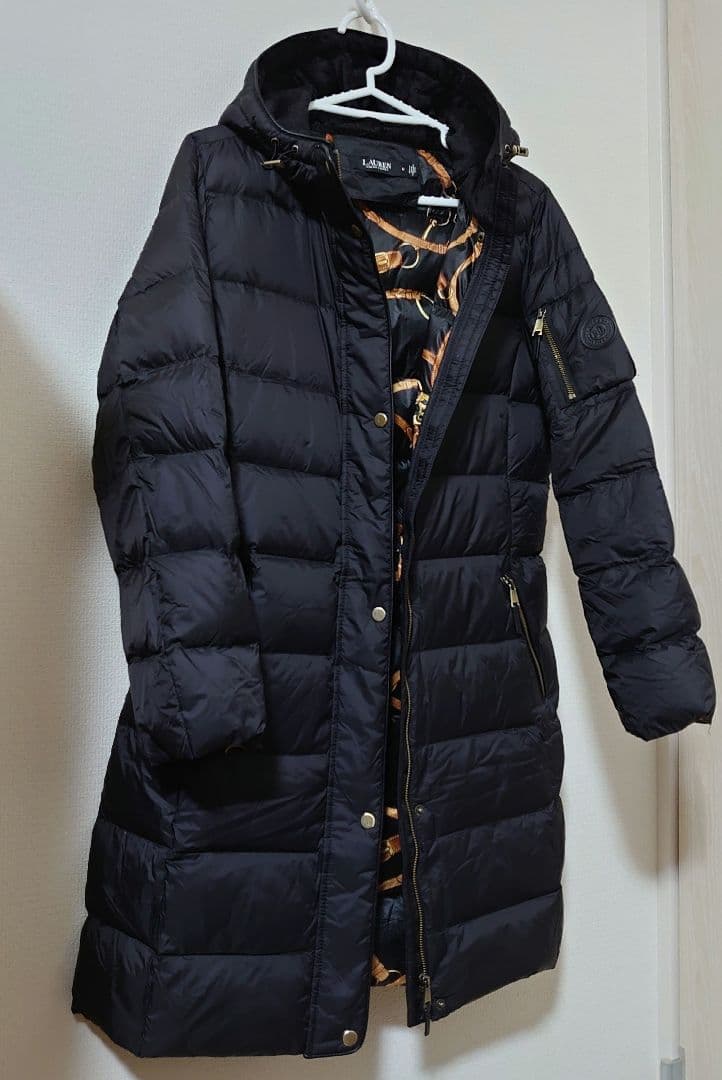 高級感 ラルフローレン ダウンジャケット スカーフ柄 黒 サイズM