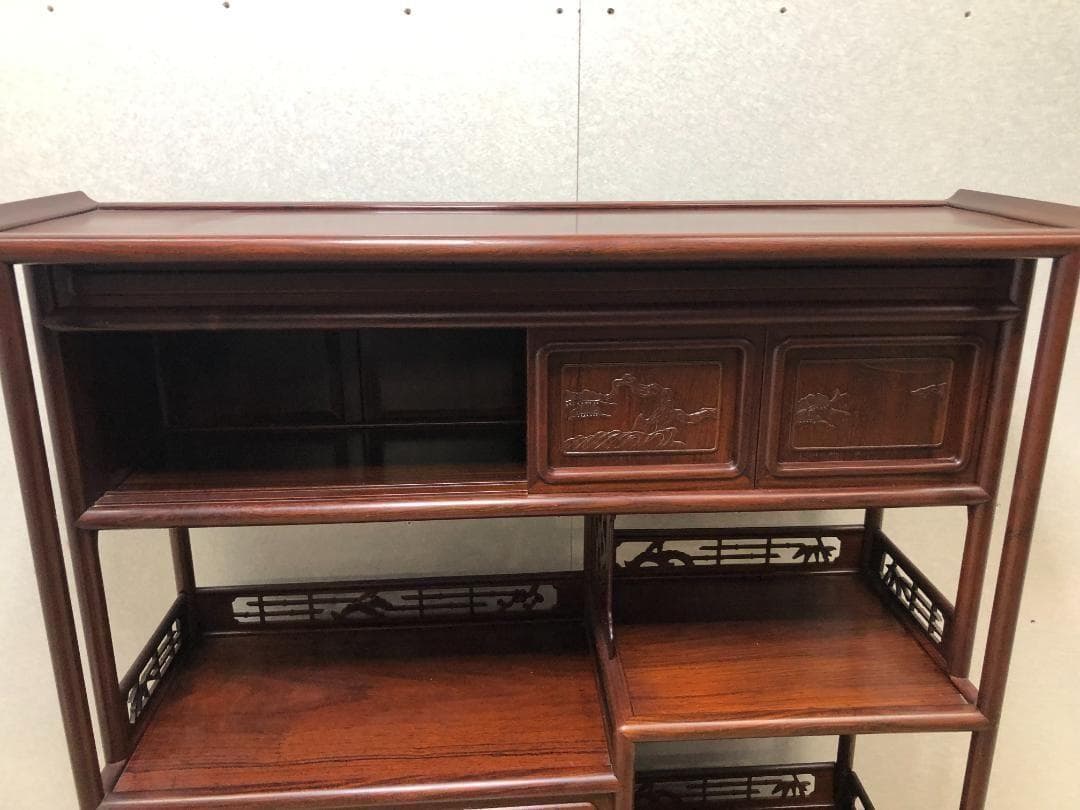 紫檀 茶棚 茶箪笥 飾り棚 違い棚 昭和レトロ アンティーク 73041-5