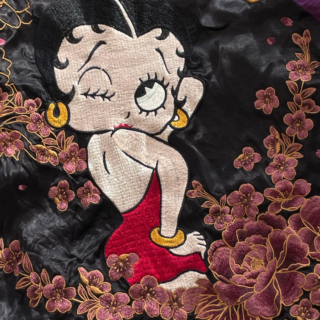 絡繰魂 × ベティブープ スカジャン リバーシブル 黒 紫 刺繍 XLサイズ