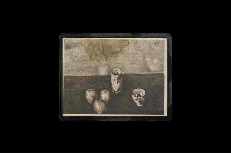 岸田劉生 油彩 肉筆『湯呑と茶碗と林檎』表サイン 鑑定書 F6号 額装