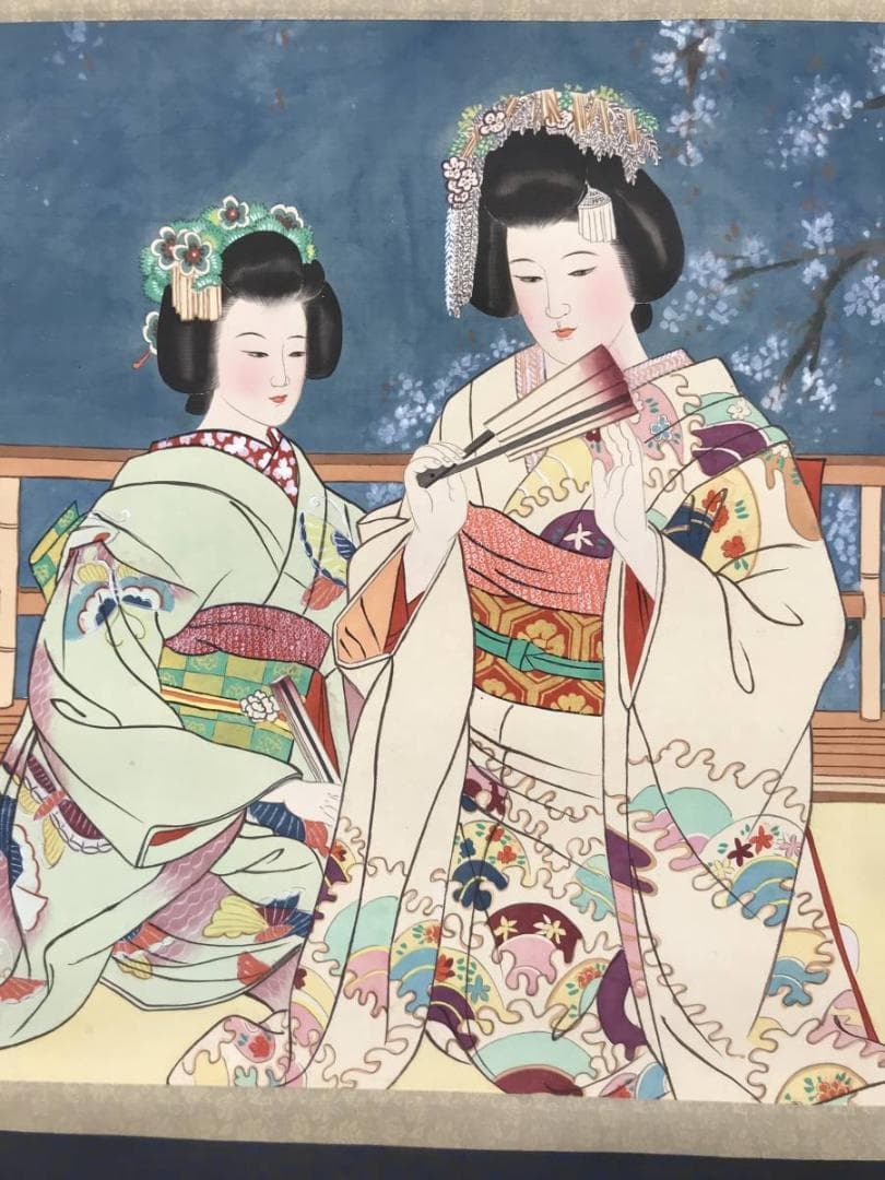 【真作】如雲/舞妓図/美人図/美人画/横物/掛軸/名家伝来/AC-540