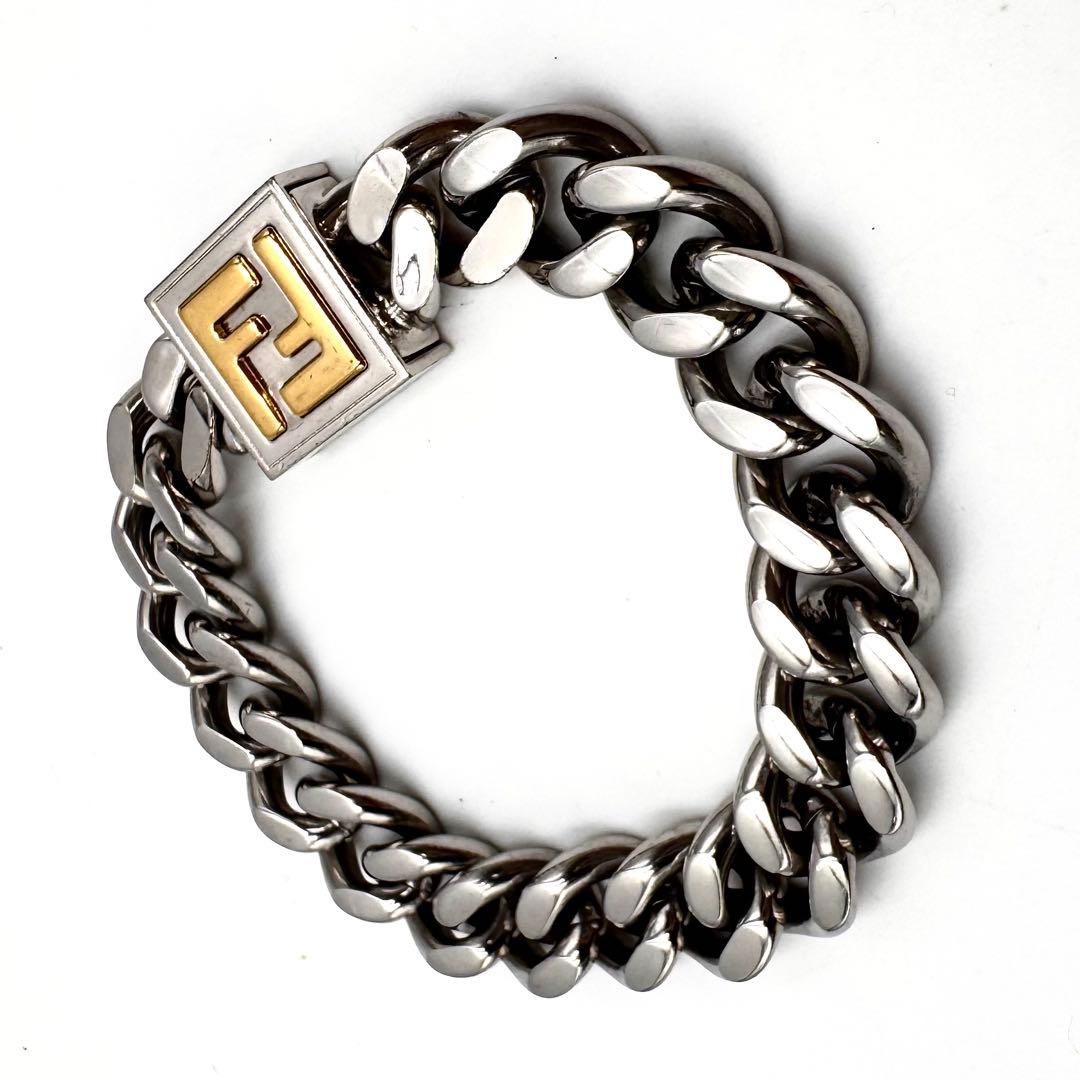 美品✨ フェンディ FFロゴ 喜平 チェーンブレスレット パラジウム