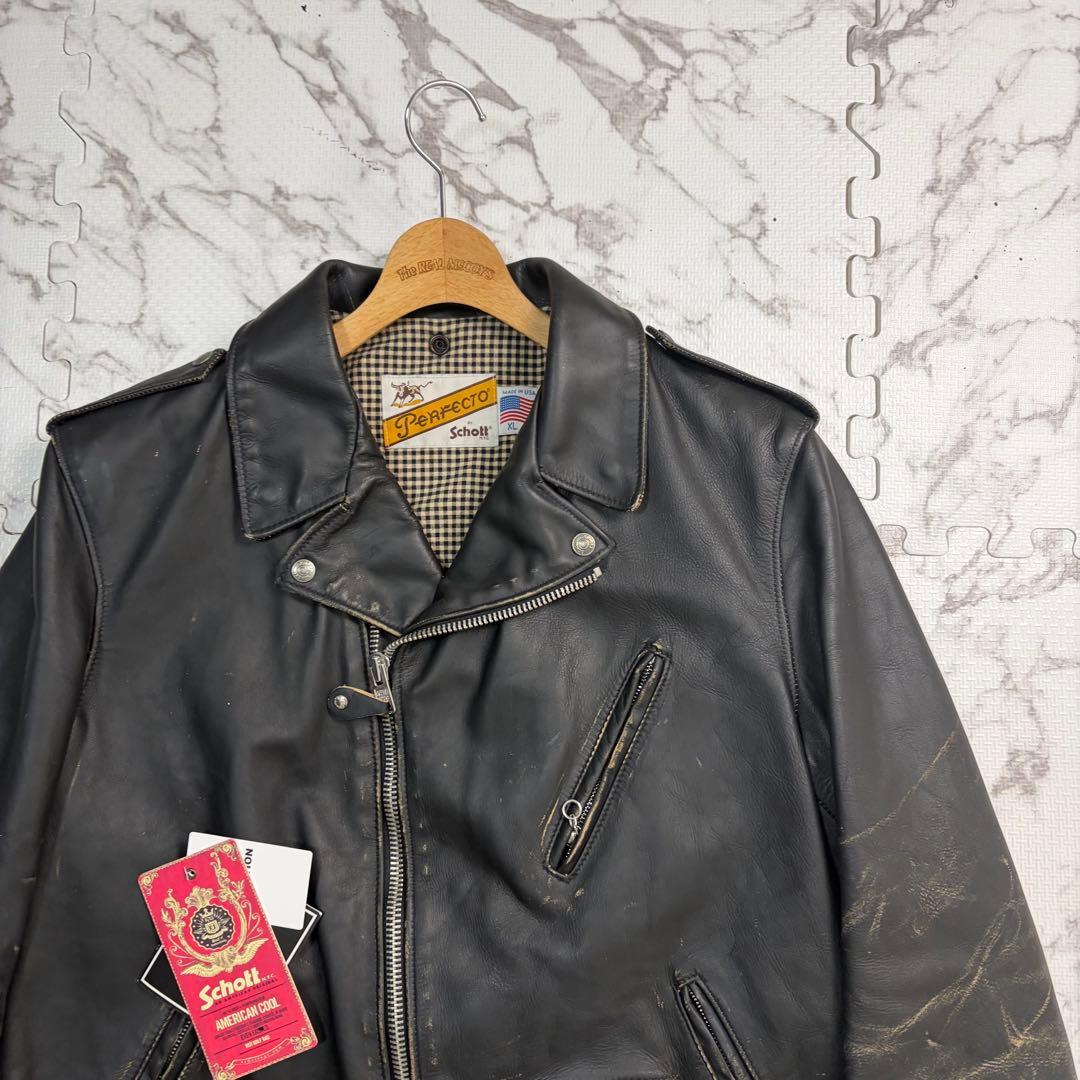 XL/使用数回✨【米国製】schott 110周年 ダブルライダース 黒 牛革