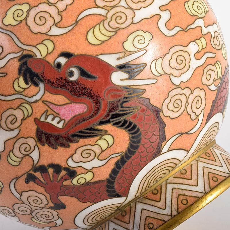 中国 景泰藍 古七宝琺瑯彩 雲竜文 蕾口瓶 共箱 D R7822 - メルカリ