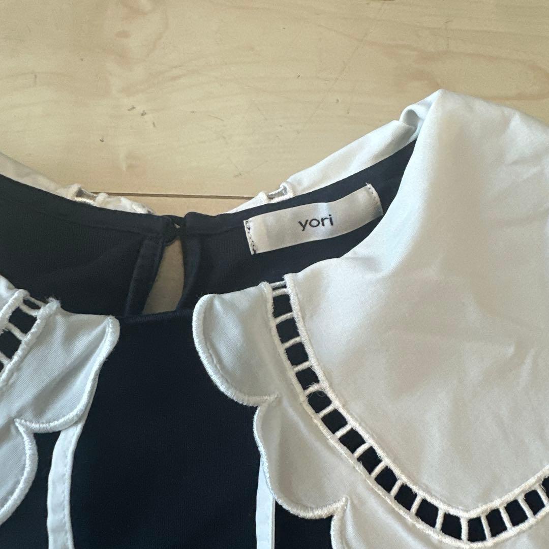 値下げ】yori フリル襟 ネイビー 半袖トップス