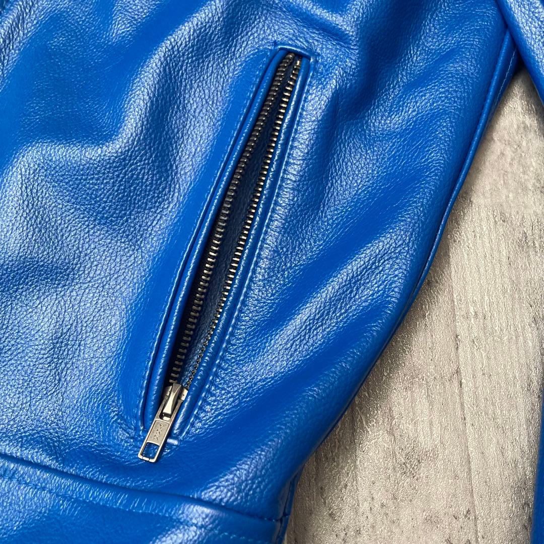 FORTIME レザージャケット シングルライダース 青 Lサイズの通販はau