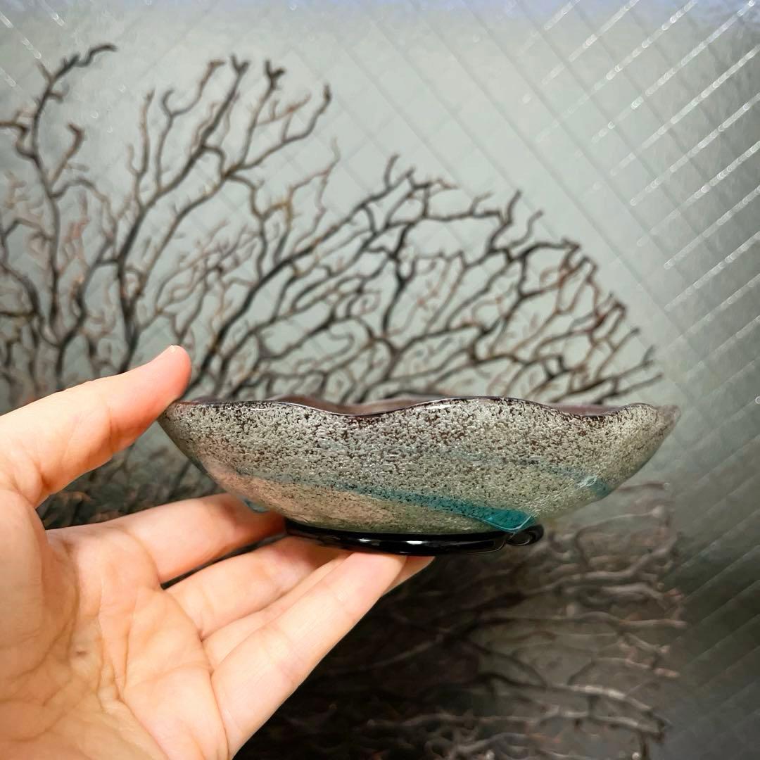 骨董 琉球ガラス 工芸ガラス 現代の名工 稲嶺盛吉 3色泡ガラス 小鉢
