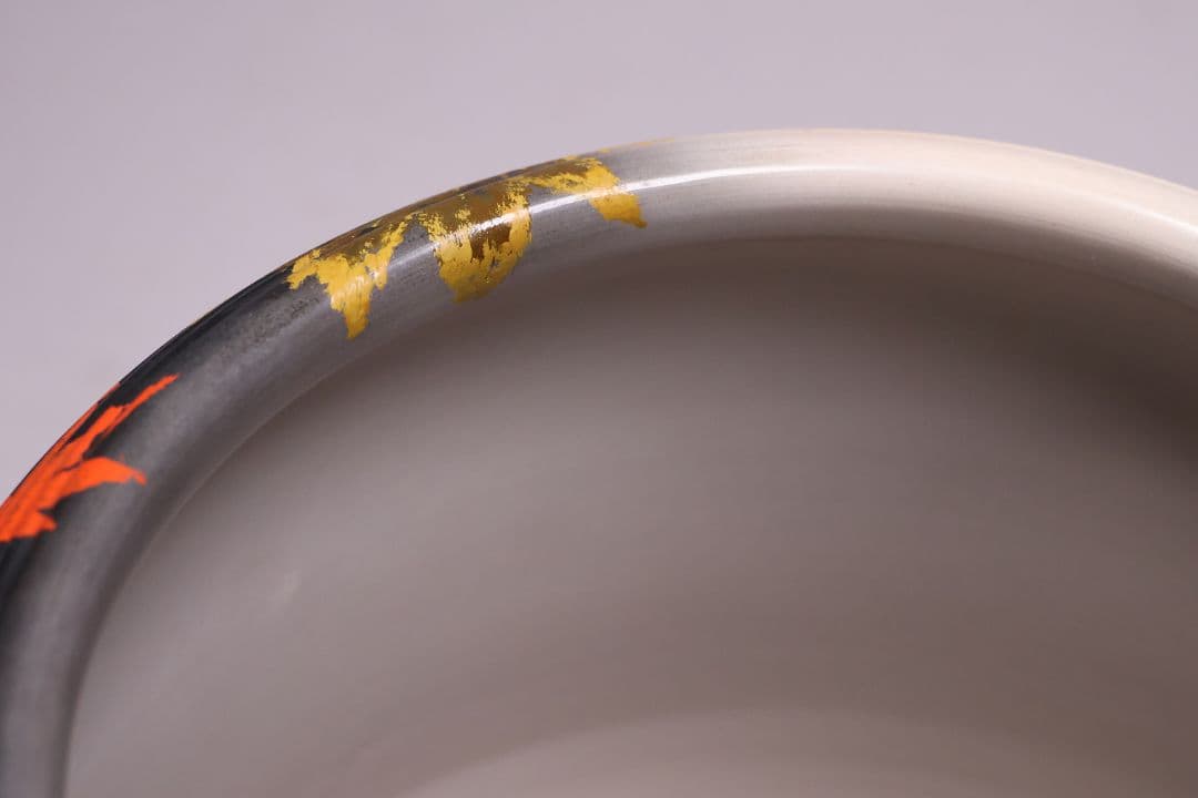 風炉師 加州 山崎宗元 雲華焼 糸目瓢 火鉢一対 紅葉 陶磁器【MA701