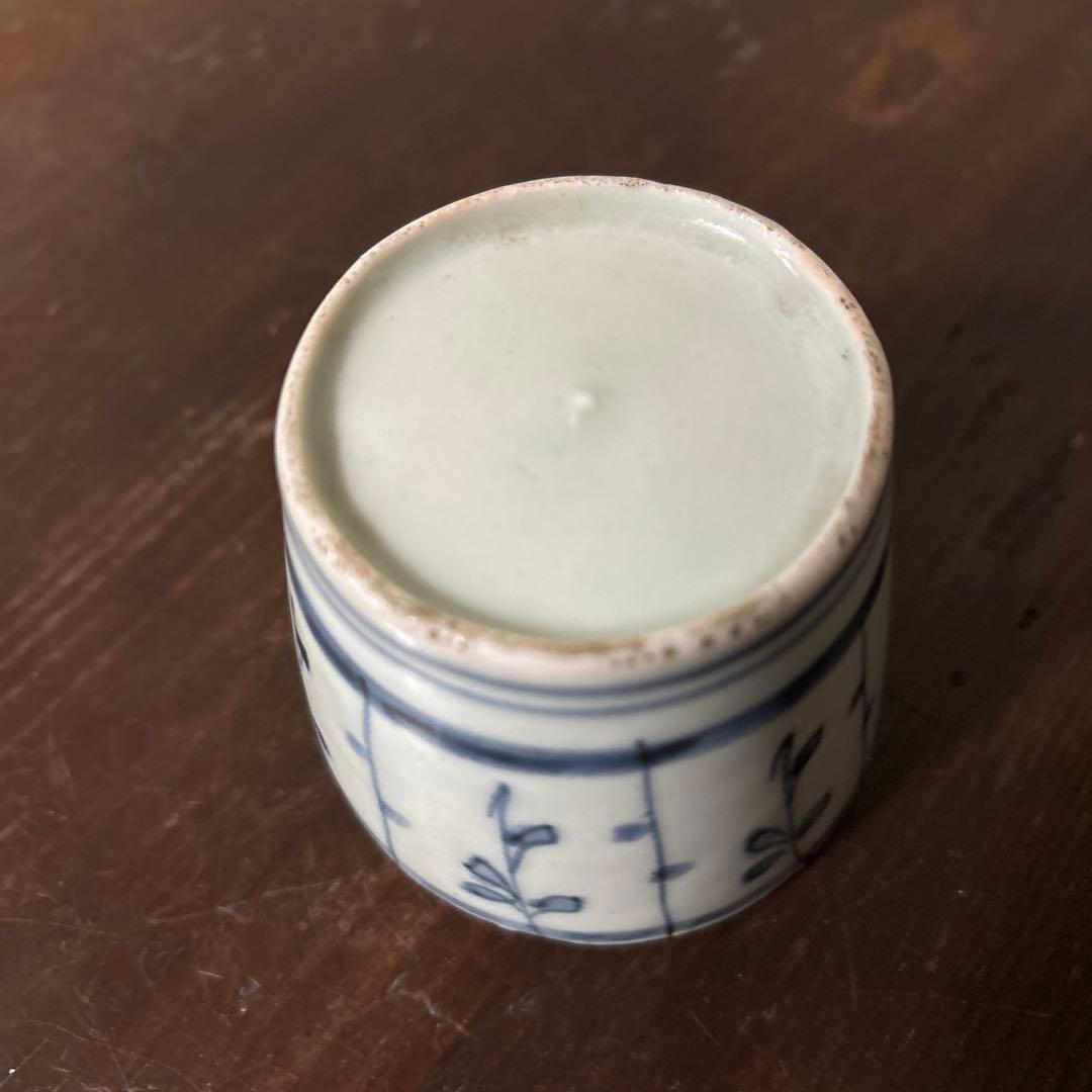 古伊万里染付 格子縞 蔓草文 蕎麦猪口 江戸初期.前期 盃 アンティーク 李朝