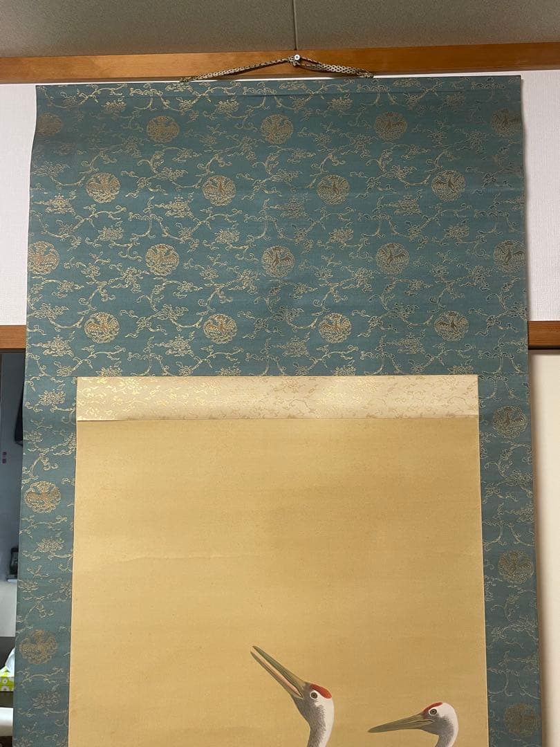 掛軸　松鶴延年図　絹本　手描き　美品　天然軸