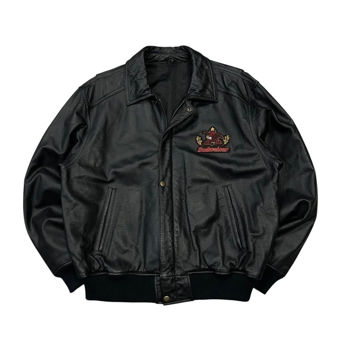 美品 90s Budweiser カウレザー/牛革 ボンバージャケット 短丈 - メルカリ