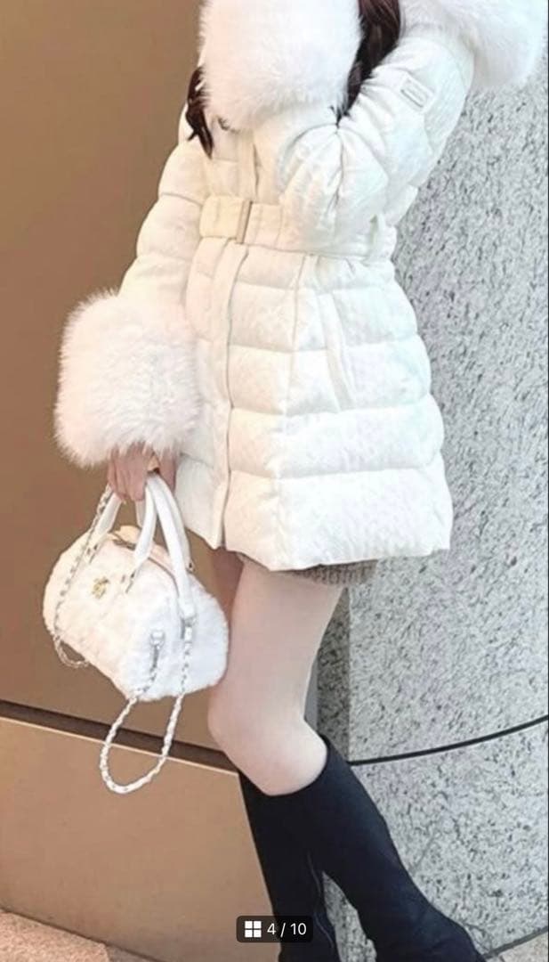 ミシェルマカロン ケーブル柄ベルト付きダウンコート ダウンコート