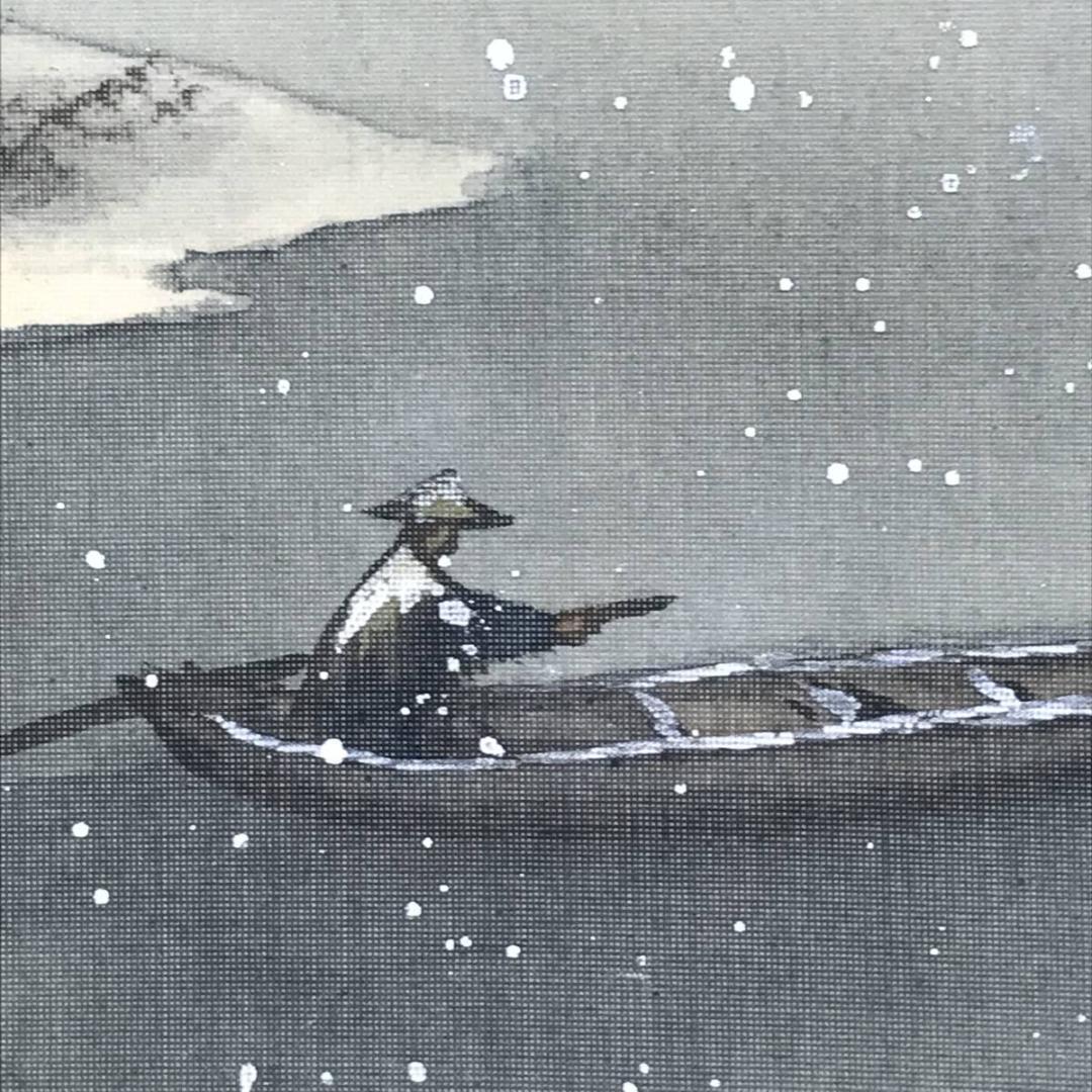 【真作】雲洲・林丙輝/雪中山水漁師図/掛軸☆宝船☆AB-659