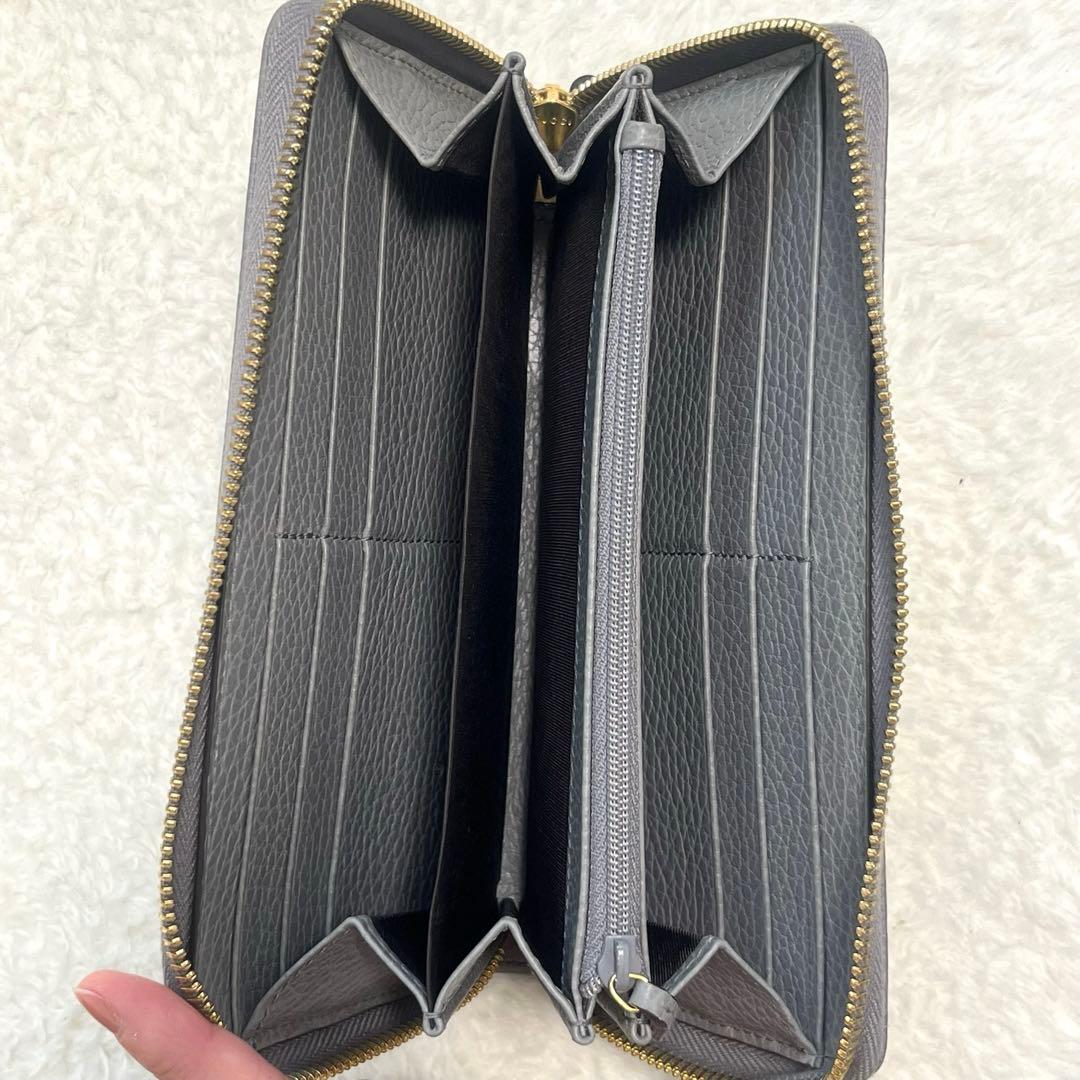 グッチ GGマーモント ラウンドファスナー 長財布 レザー ライトグレー