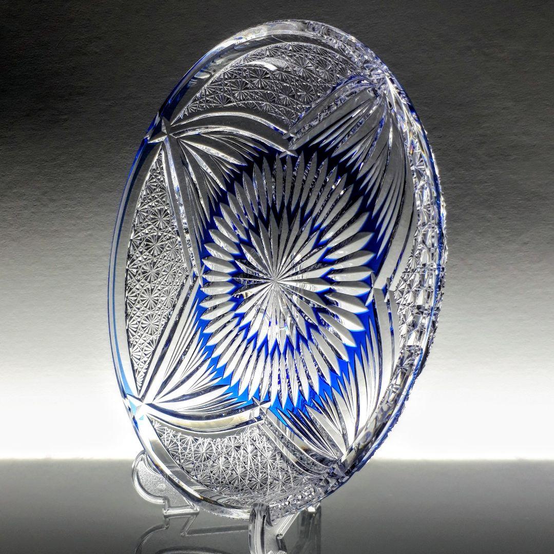 江戸切子 カガミクリスタル 飾り皿 ෆ根本幸雄 作品ෆ 【未使用・美品