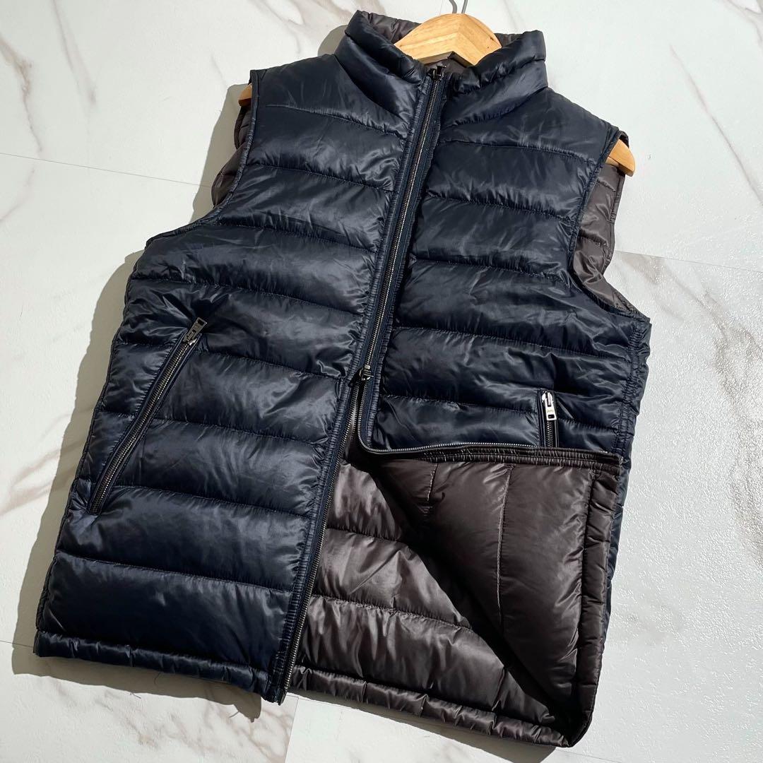 極美品 HERNO ヘルノ リバーシブル ダウンベスト ネイビー/グレ―系 44