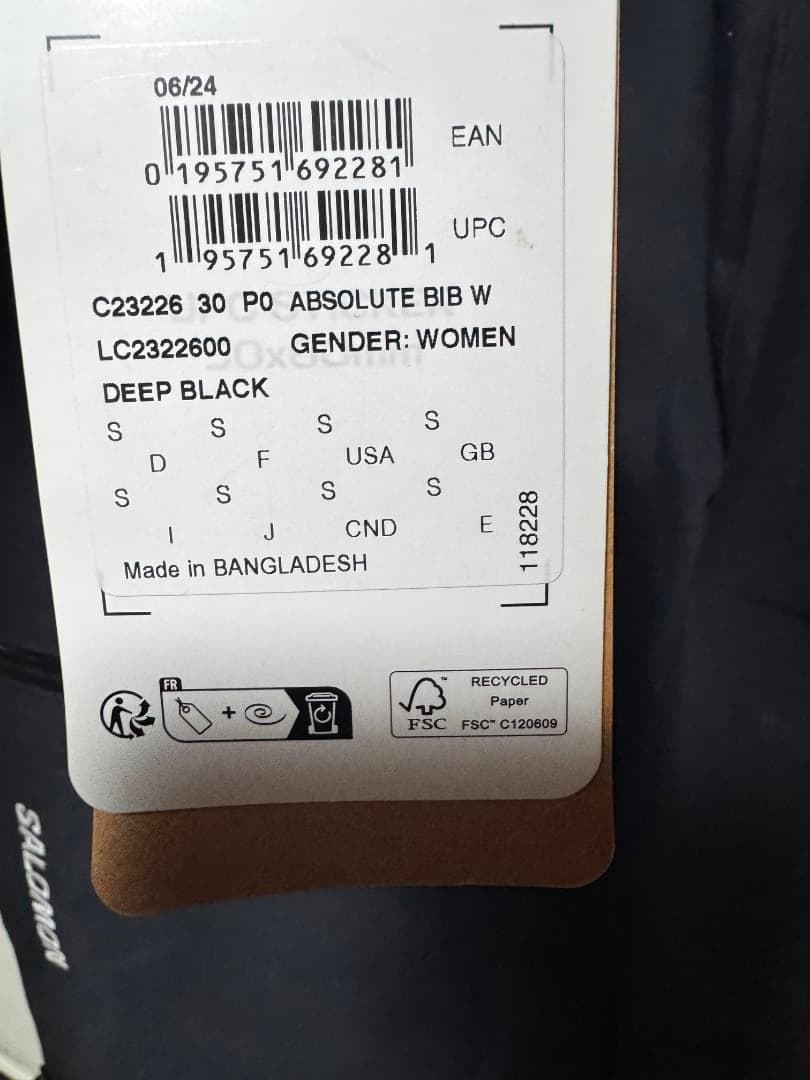 サロモン ABSOLUTE 3L レディース用 ビブシェルパンツ サイズS 新品