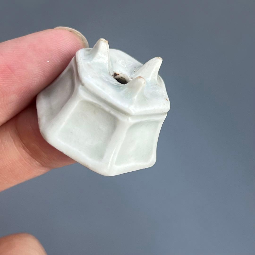 773.夢陶 青釉額入六角豆鉢 盆栽鉢 植木鉢 3*2.8*2.1cm