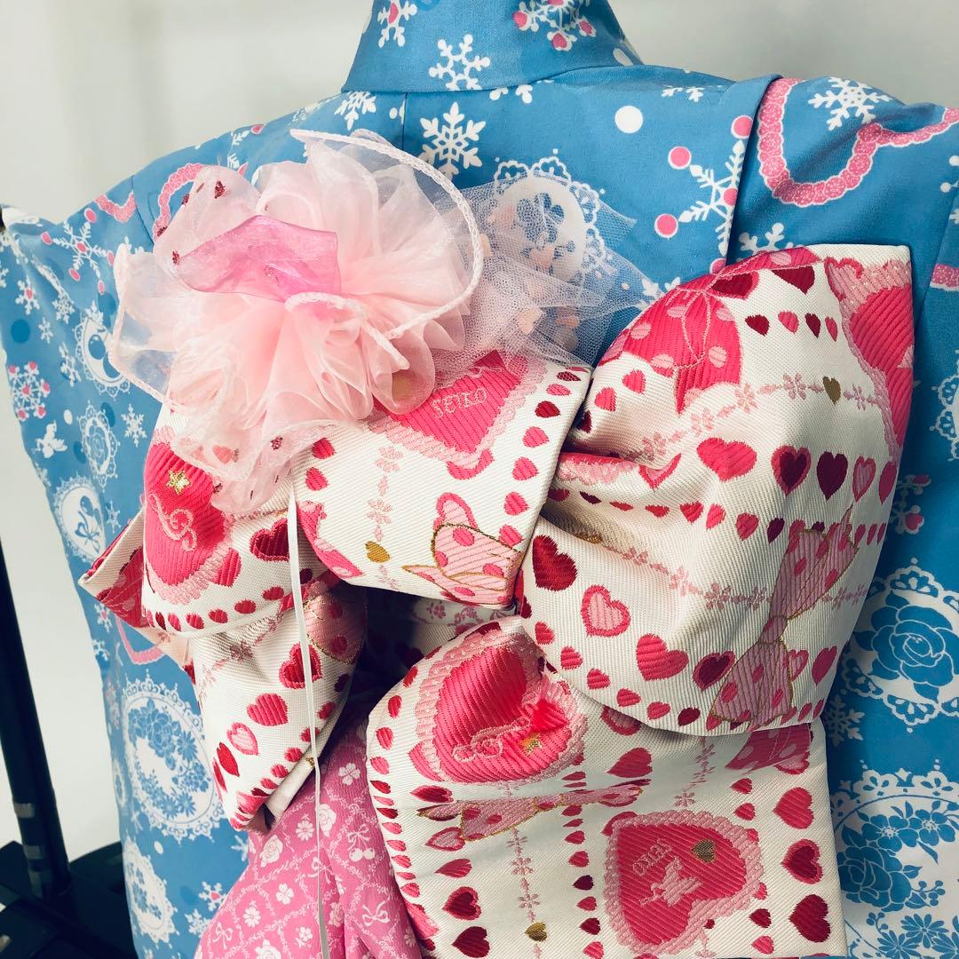 女児着物☆七五三フルセット☆ 四つ身☆5歳 7歳☆水色 松田聖子 u-370