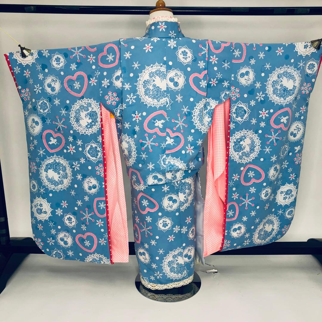 女児着物☆七五三フルセット☆ 四つ身☆5歳 7歳☆水色 松田聖子 u-370