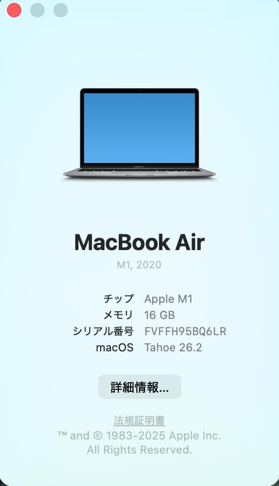 『美品』 Mac Air2020 M1 16GB -2TB BT100%