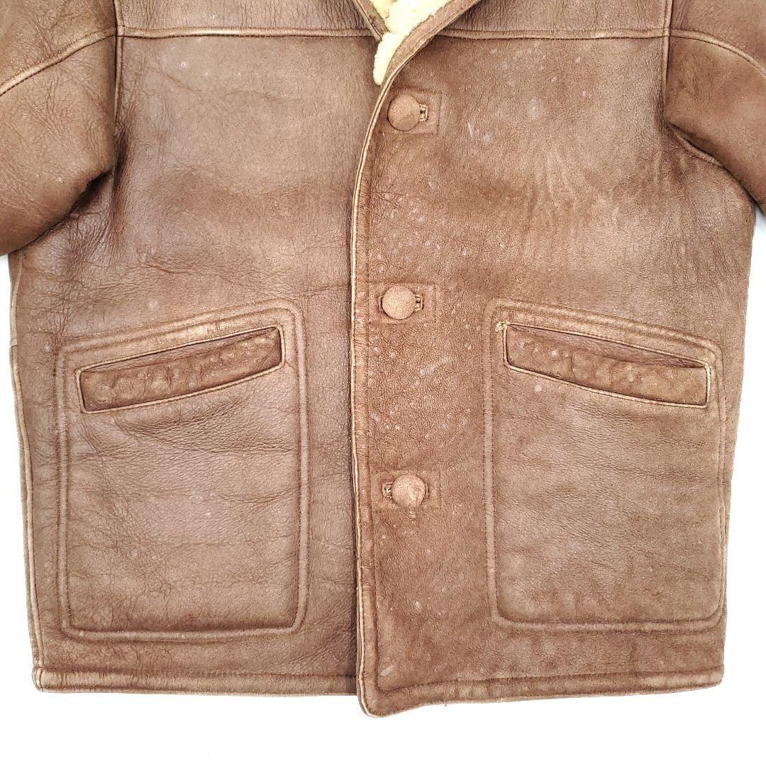 肉厚リアルムートン◇NB◇メンズL位ムートンコート茶ブラウン本革 758