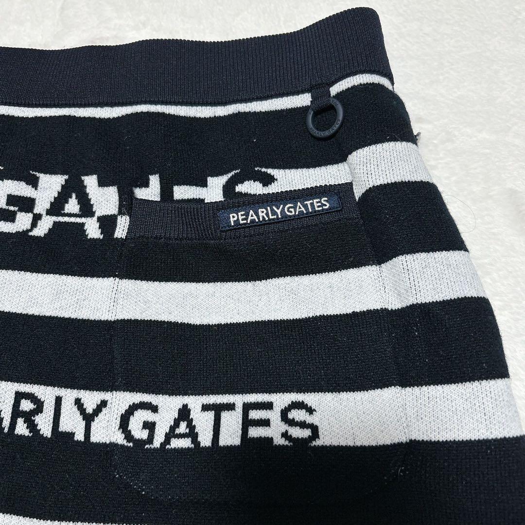 《美品》パーリーゲイツ ボーダーニットスカートセットアップ 黒×白 近年モデル