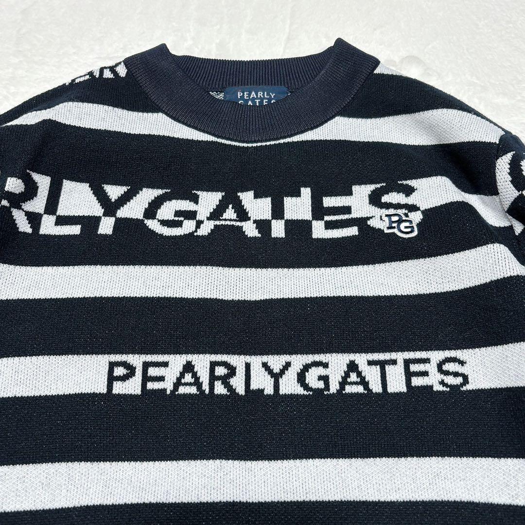 《美品》パーリーゲイツ ボーダーニットスカートセットアップ 黒×白 近年モデル