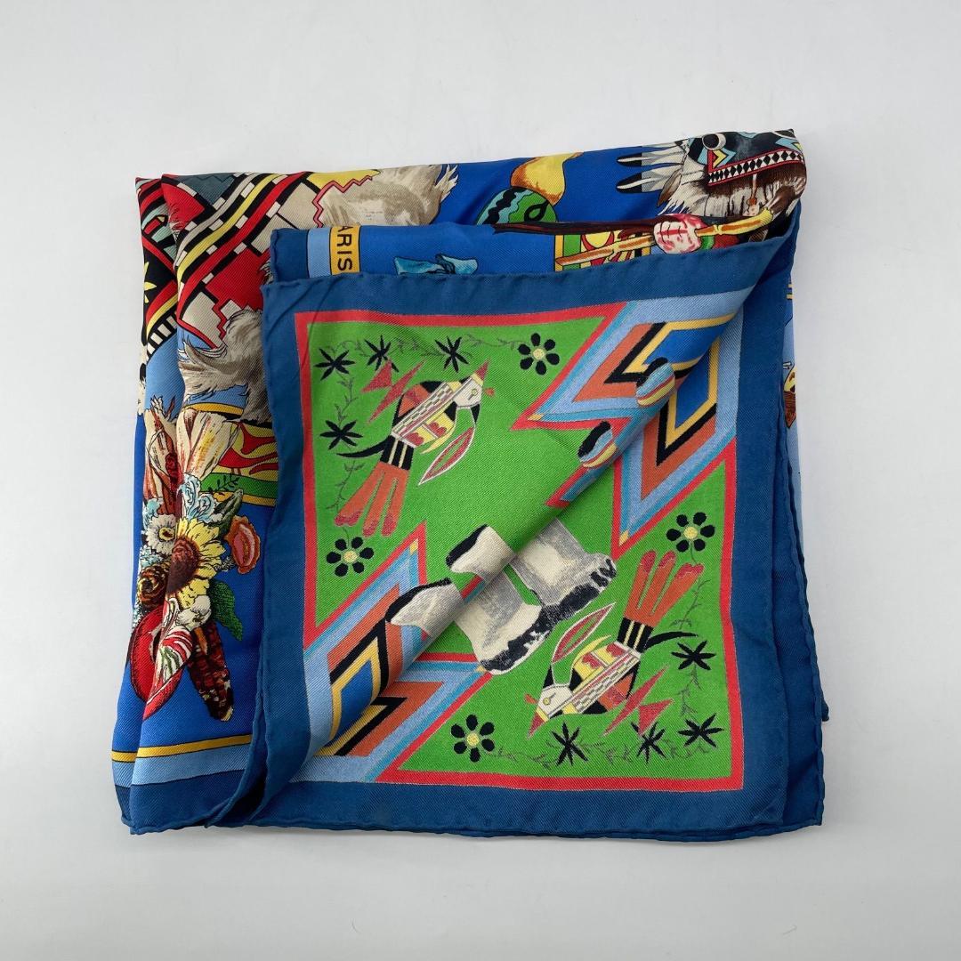 17799✨HERMES スカーフ シルク カレ90 カチナ 民族 ブルー - メルカリ