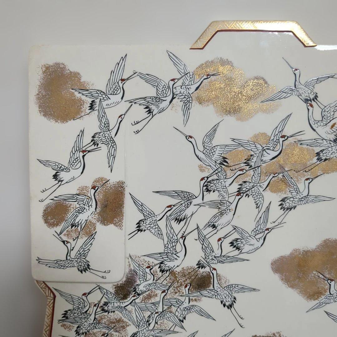 九谷焼 手描きの鶴 飾額 お正月 結婚式 お祝い プレート 皿