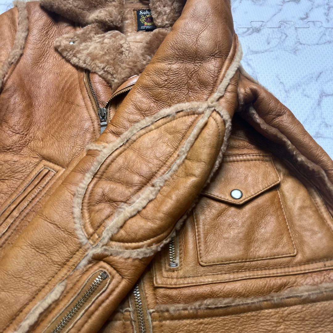激レア✨schott ムートン ライダース ボア ブラウン Dポケット 羊革