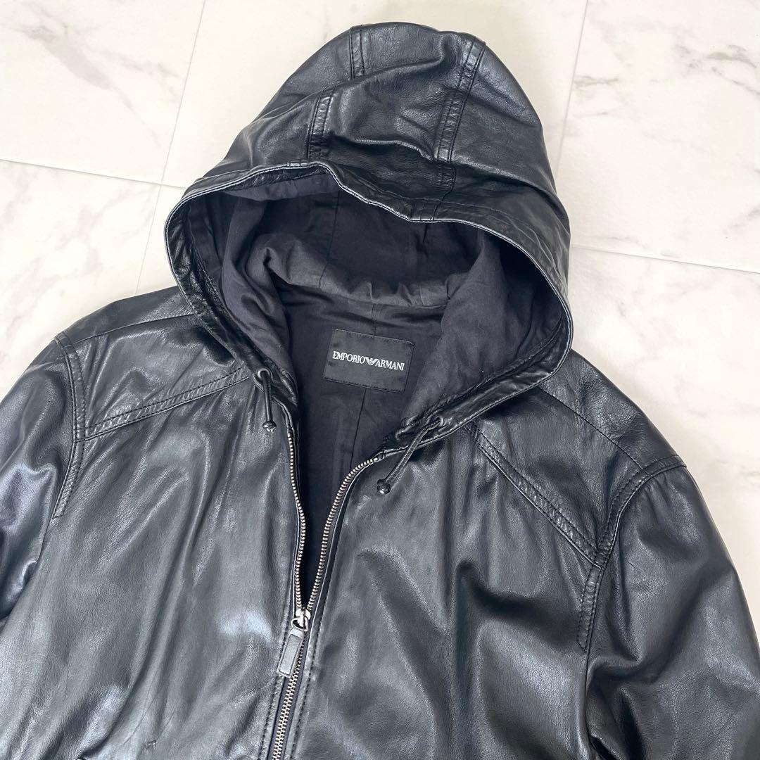 エンポリオアルマーニ 羊革 レザージャケット ブルゾン フード