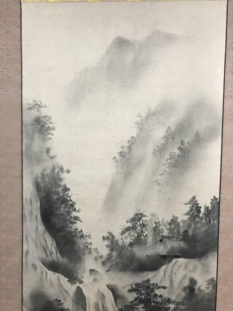 【真作】羽多埜貞史/山水図/掛軸/名家伝来/AB-814