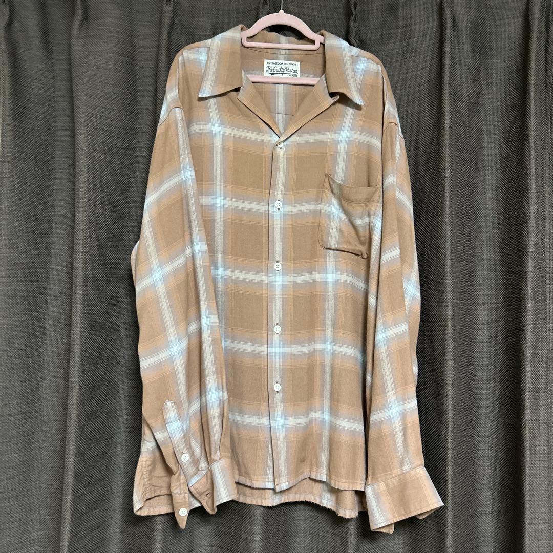 【即完売モデル】　ワコマリア　オンブレチェックシャツ　オープンカラー　長袖　XL オンブレチェックオープンカラーシャツ タイプ4 24FW-WMS-OC04