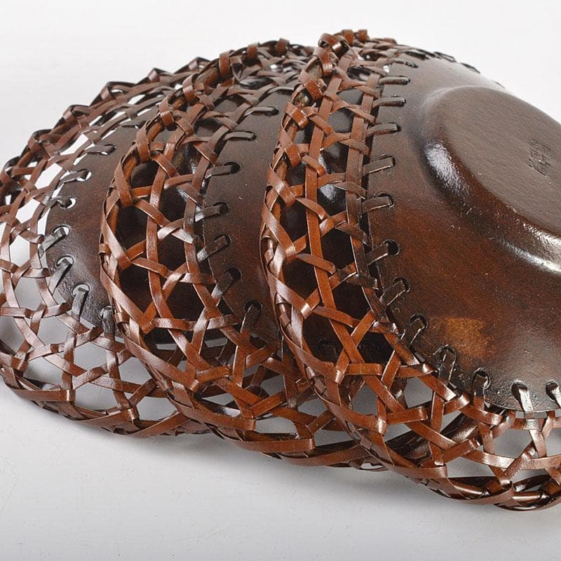 煎茶道具 平安 銅政造 黄銅 二段編 小判茶托 5客 共布共箱 V 6829