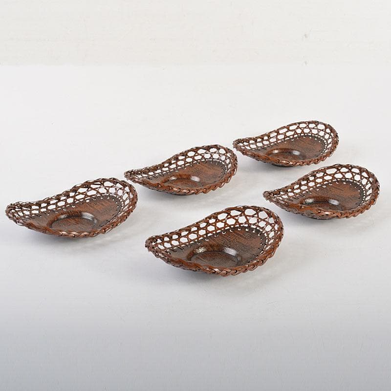 煎茶道具 平安 銅政造 黄銅 二段編 小判茶托 5客 共布共箱 V 6829