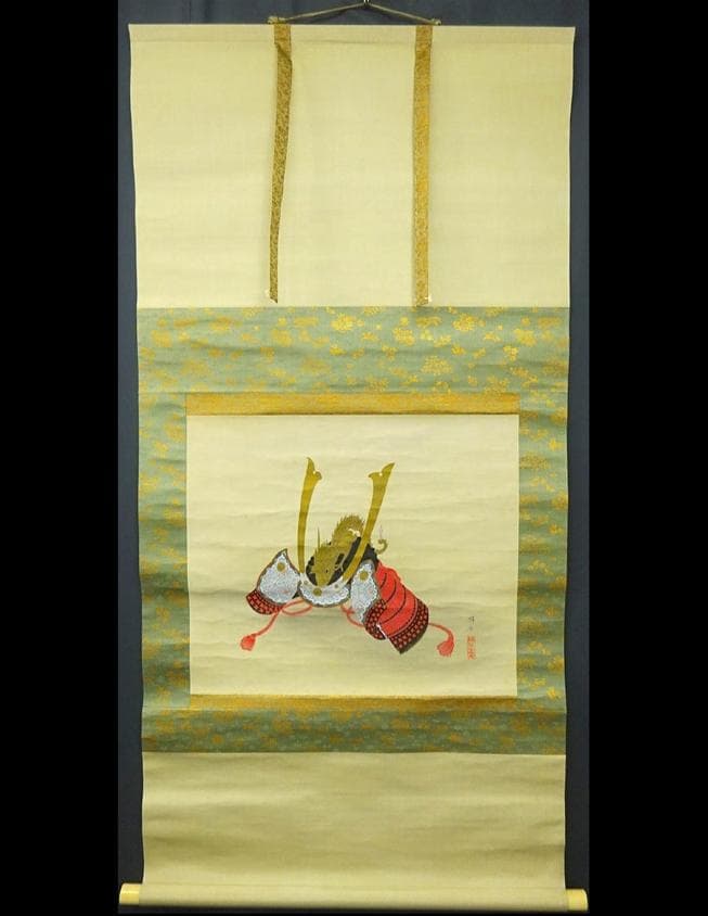 真作】掛軸 池田桂仙『兜図』絹本 肉筆 無地箱 掛け軸 w040815 - メルカリ