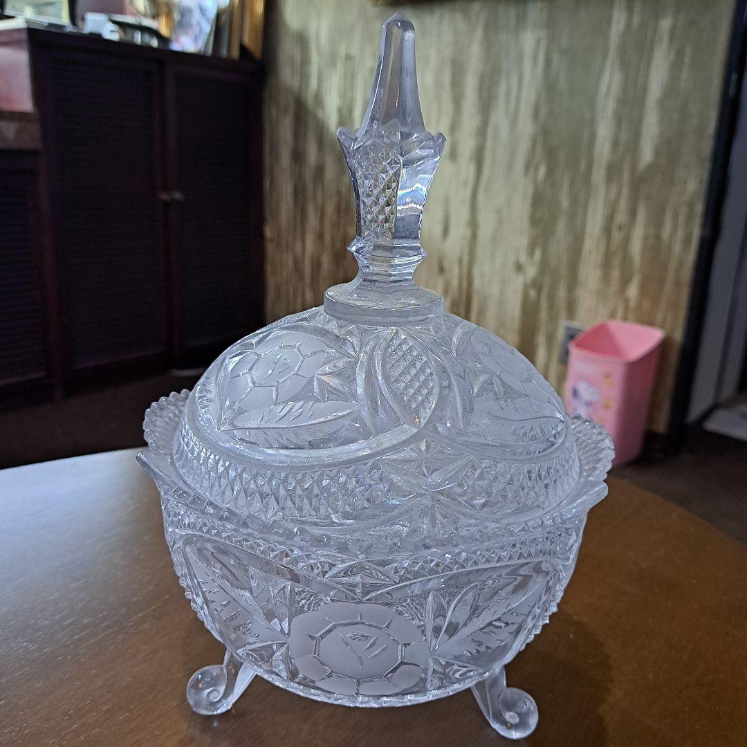 カメイガラス クリスタルガラス キャンディポット アンティーク フランス ヴィンテージ キャンディポット ガラス製