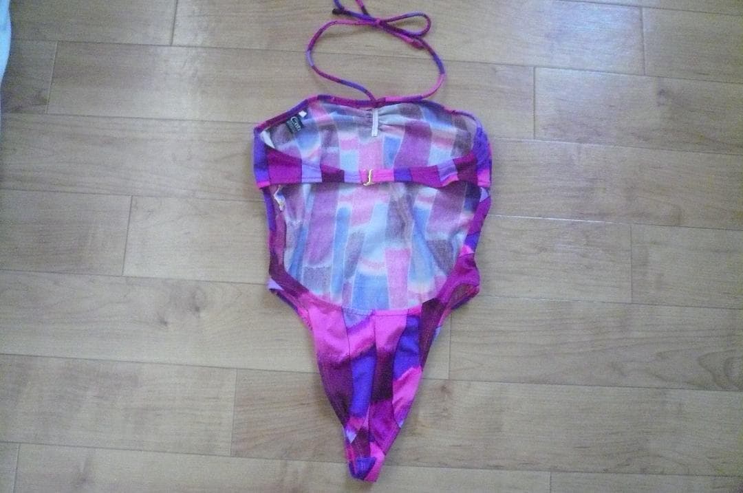 珍しい！アシックス製 超ハイレグレオタード水着 RQ＆紫柄ホルターネック水着