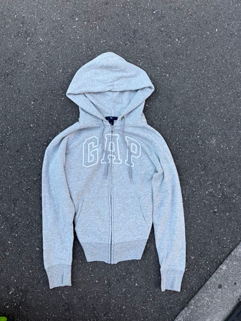 00s oldgap 短丈 アーチロゴ ジップアップパーカー グレー s y2k