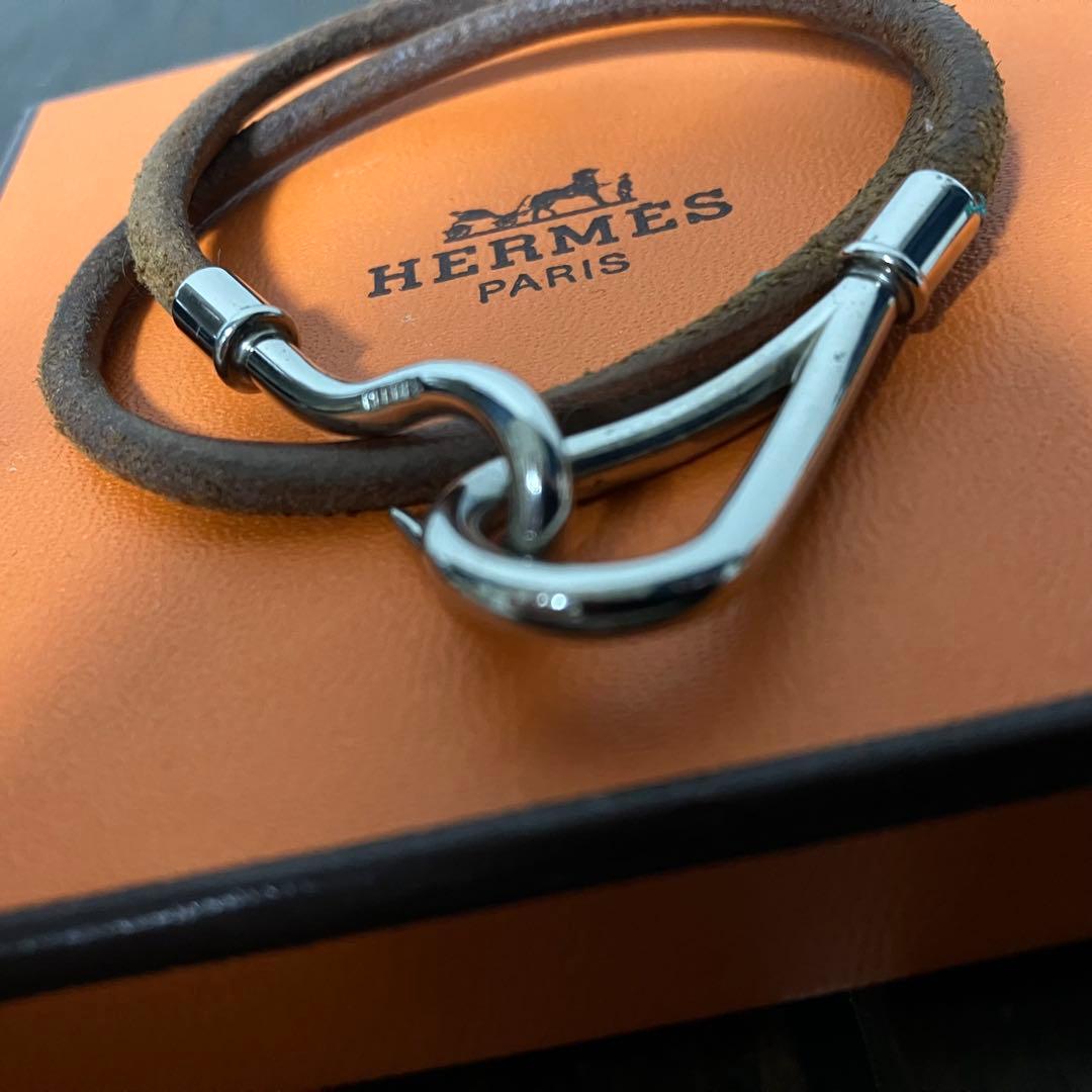 HERMES エルメス ジャンボブレス レザー 2連ブレスレット シルバー