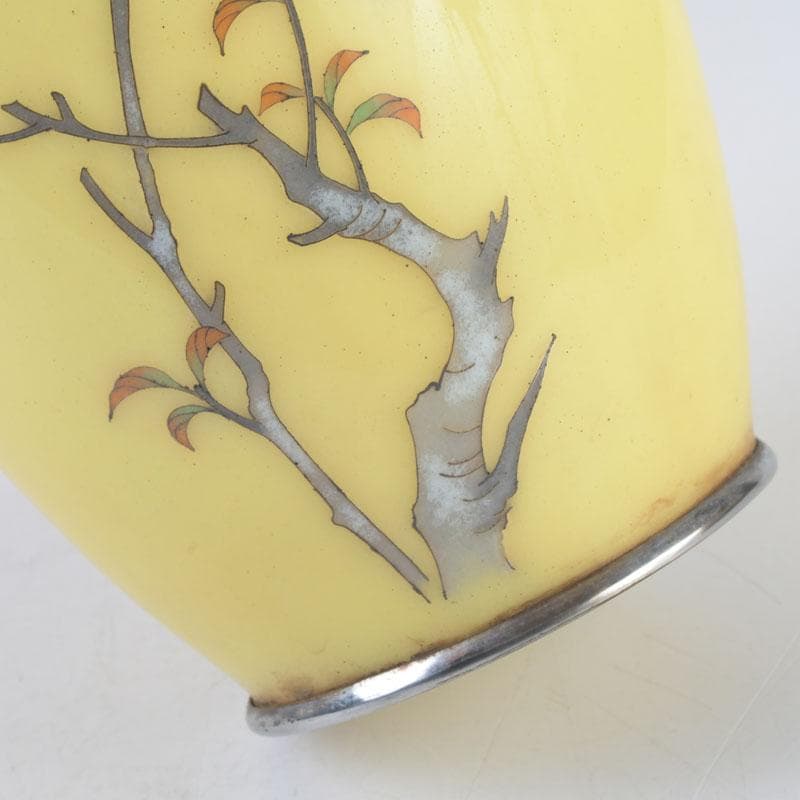 七宝焼 黄釉 花鳥文 花瓶 唐木台・箱付 D 9821 - メルカリ