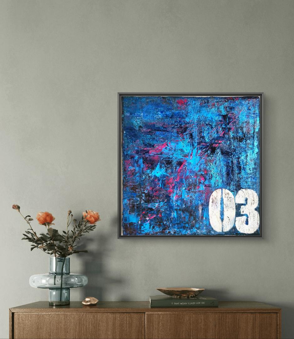 ナンバー3 / テクスチャーアート18×18㎝ S0 モダンアート 原画1点のみ