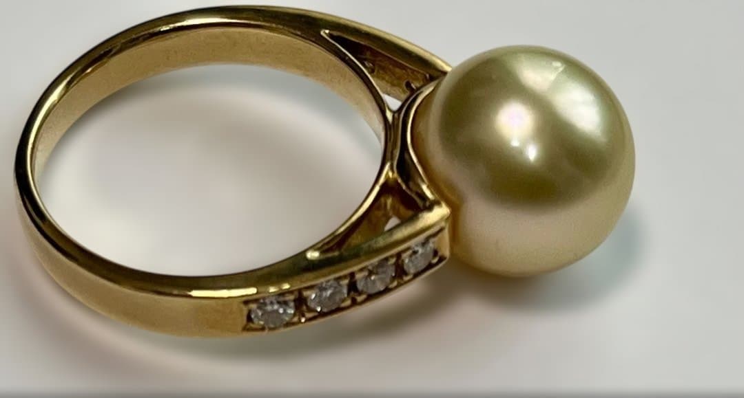 K18ゴールデンパールダイヤモンド0.20ctデザインリング 6.5ｇ