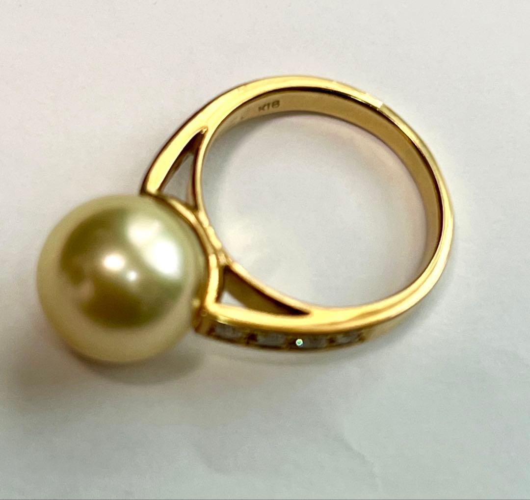 K18ゴールデンパールダイヤモンド0.20ctデザインリング 6.5ｇ