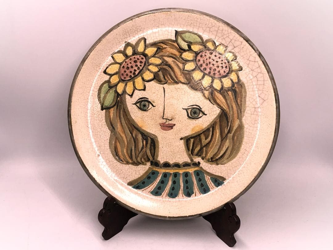 【 19世紀欧州ヴィンテージ絵皿 】『少女』　厚肉32ｃｍ 1958年発表 Lisa Larson リサ・ラーソン「ABC少女」の Emma（エマ