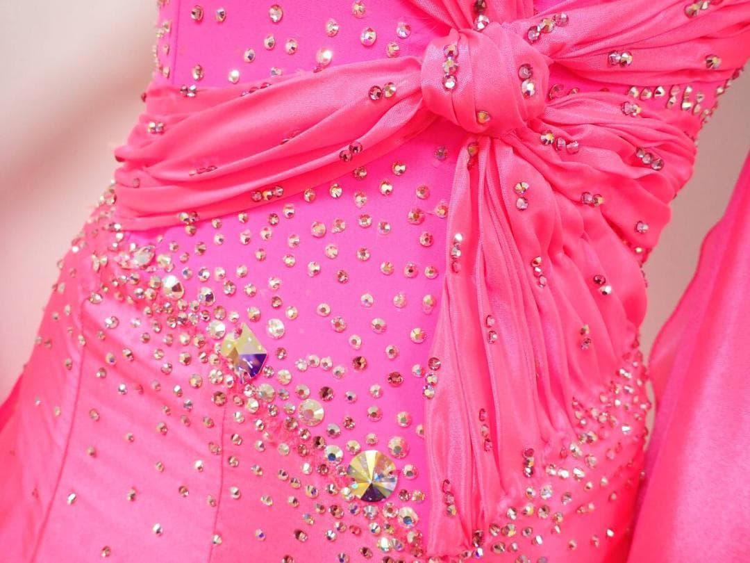 B1580【チャコット】S☆ピンク/羽根/スワロ/スタンダードドレス☆社交