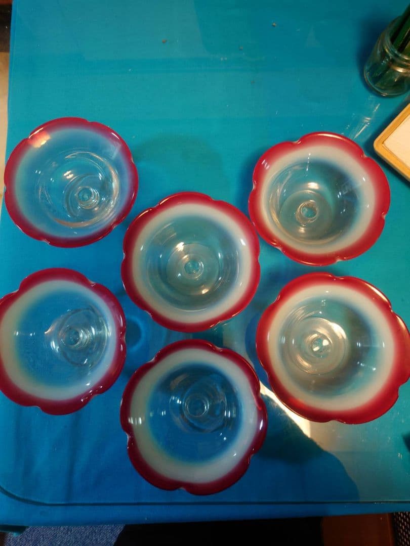 氷コップ 乳白色 吹きガラス 大正ロマン レトロ 赤 6個セット - メルカリ